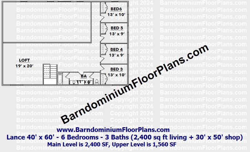 Lance-Barndominium-4060-6BD-3BA-Main-Level-Floor-Plan
