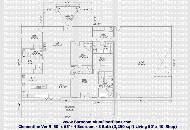Clementine-V9-Barndominium-50x65–-4bedroom-–3bath-3250-sqft-living-50x40-shop