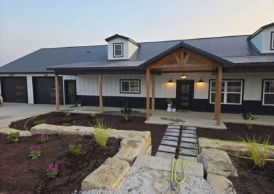 Modified Levi Barndominium 3600 sqft in Columbia Missouri Front Porch and Shop