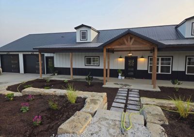 Modified Levi Barndominium 3600 sqft in Columbia Missouri Front Porch and Shop