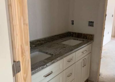 Modified Clementine barndominium 3250 sqft in Texas bathroom cabinet