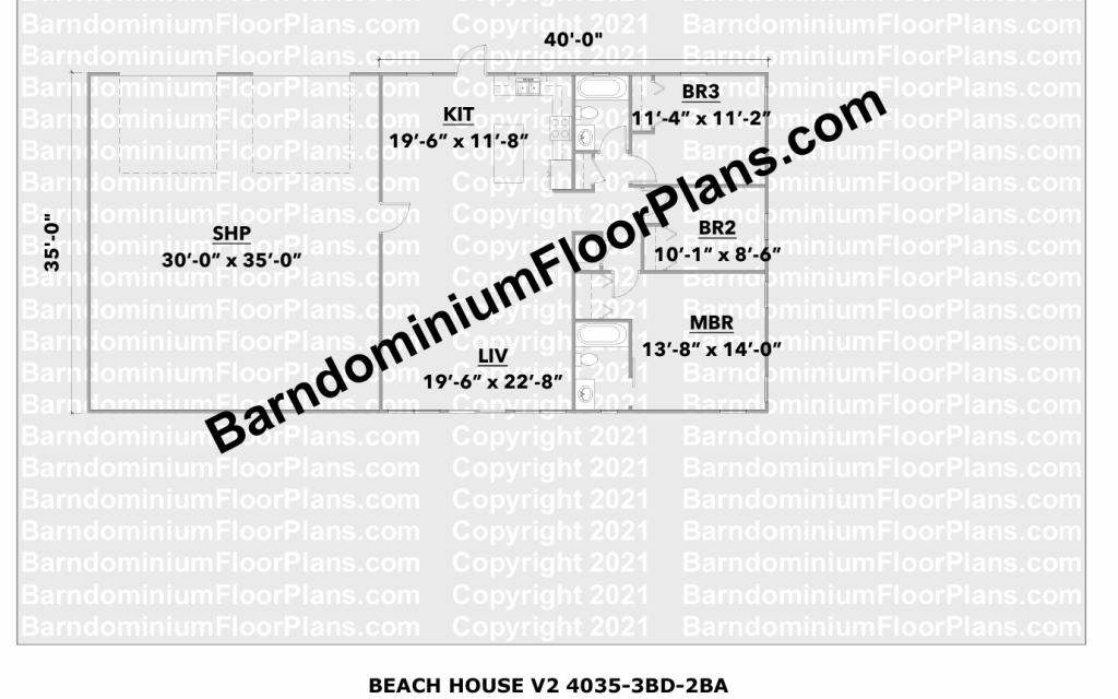 Version 2 of the Beach house barndominium with an attached shop on the left hand side attached to the great room